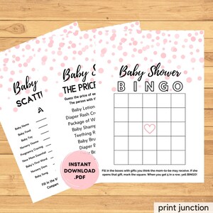 Baby Shower Games - 3 Pack Baby Games - Pink Girl Baby Shower Printables Bundle - Instant Download - Baby Shower Pink Games - Pink Baby Game