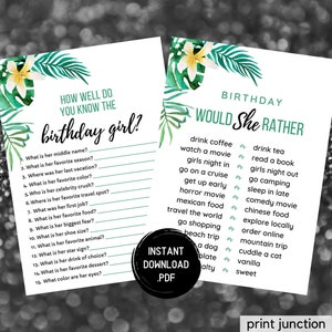 Who Knows The Birthday Girl Best - How Well Do You Know The Birthday Girl - Birthday Girl Would She Rather - Printables - Instant Download