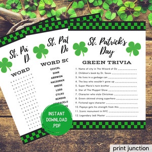 St Patricks Day Trivia, St Pattys Day Family Games, Kids St Patricks Day Classroom Games, St Paddys Day Games, Instant Download