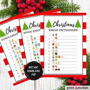 Emoji Pictionary Games, Christmas Games, Christmas Party Games, Christmas Emoji Printable Games, Holiday Party Games, Instant Download