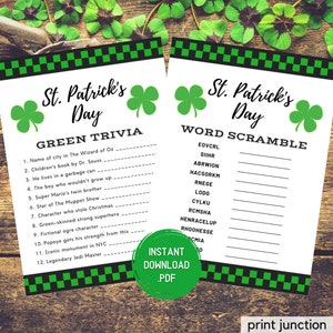 St Patricks Day Party Games: Green Trivia & Word Scramble (Digital Download)