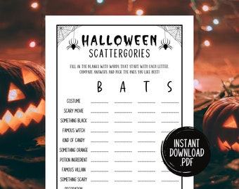 Halloween Games, Scattergories Game, Halloween Party Games, Halloween Games Printable, Printable Halloween Games For Adults And Kids