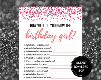 Quiz sulla festeggiata: gioco per feste in rosa (download digitale)