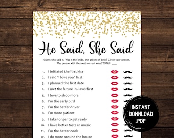 He Said She Said Brautparty-Spiel: Gold Design (Digitaler Download)
