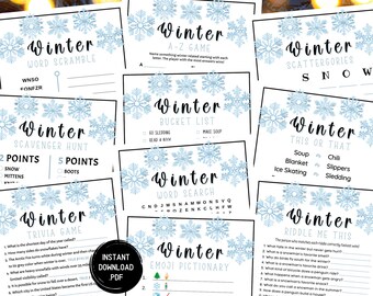 Pacote de jogos de inverno, atividades para imprimir, jogos de férias, jogos de inverno, jogos de festa de inverno, jogos para crianças, adultos, famílias, grupos, escritório