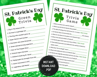 St. Patrick's Day Trivia Game: Green Trivia (Instant Download)