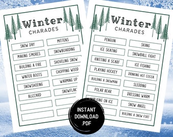 Winter Charades Game, Printable Holiday Activity, Winter Games, Winter Party Games, Games For Kids Adults Families Groups, Classroom Games