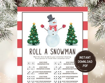 Roll A Snowman Game, Printable Christmas Game, Winter Activity For Kids And Adults, Christmas Party Game, Holiday Classroom Game, Dice Game