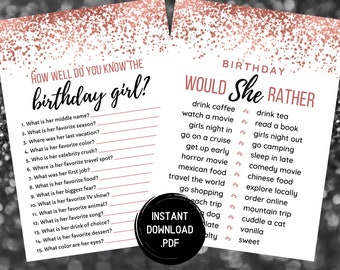 Birthday Girl Games: Would She Rather, How Well Do You Know Her (PDF Download)