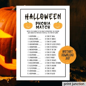 Halloween Phobia Match Party Game, Halloween Games, Halloween Party Games, Halloween Activities, Games For Kids, Games For Adults, Printable