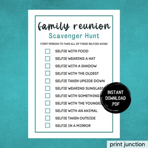 Family Reunion Selfie Scavenger Hunt Game, Family Gathering Activity, Selfie Game, Icebreaker Games, Summer Family Reunion, Instant Download