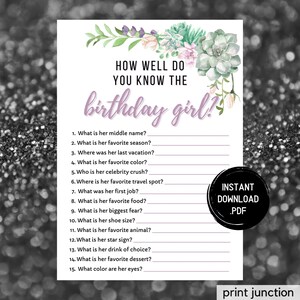 Who Knows The Birthday Girl Best, How Well Do You Know The Birthday Girl, Birthday Quiz, 30th Birthday Game, 21st Birthday Games, Printable