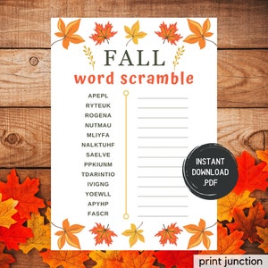 Thanksgiving Games, Thanksgiving Printable Games, Thanksgiving Word Scramble, Fall Games, Fall Word Scramble, Autumn Games, Games For Kids
