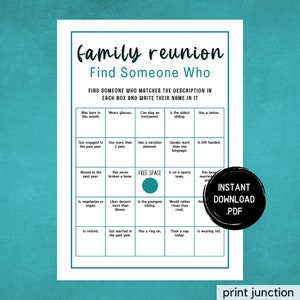 Family Reunion Find Someone Who Game, Family Gathering Activity, Guest Bingo, Icebreaker Bingo, Summer Family Reunion, Instant Download