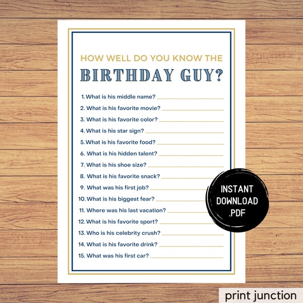 Adult Birthday Party Games, How Well Do You Know The Birthday Guy, Who Knows The Birthday Boy Best, Birthday Games For Men, Who Knows Him