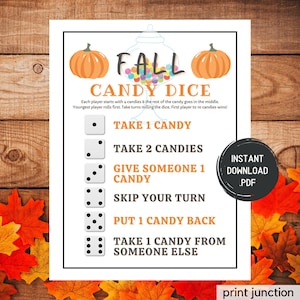 Candy Dice Game, Thanksgiving Game, Printable Thanksgiving Family Game, Fall Kids Games, Games For Kids, Candy Game, Instant Download