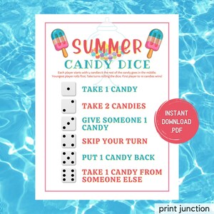 Candy Dice Game, Summer Games, Summer Party Games, Candy Game, Kids Games, Fun Party Games, Summer Printable, Summertime, Instant Download