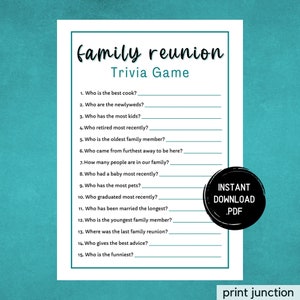 Family Reunion Trivia Party Game, Trivia Game, Family Gathering Activity, Summer Family Reunion, Family Reunion Icebreaker, Instant Download