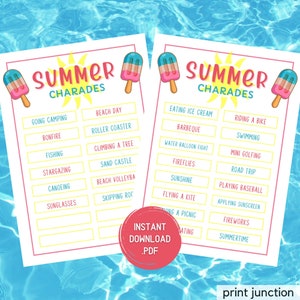 Summer Party Games, Charades Game, Summer Games, Summer Fun Games, Summer Activities, Fun Summer Games, Summertime, Instant Download