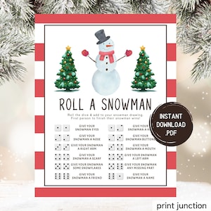 Roll A Snowman Game, Printable Christmas Game, Winter Activity For Kids And Adults, Christmas Party Game, Holiday Classroom Game, Dice Game