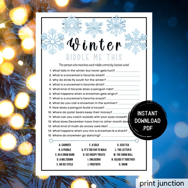 Winter Riddle Me This Trivia Game, Winter Trivia Game, Winter Printable Games, Wintertime Activities, Holiday Games, Instant Download