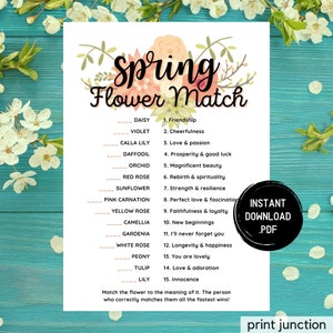 Spring Flower Trivia Match Up Game, Printable Springtime Games, Party Games, Spring Activities For Kids And Adults, Fun Spring Games