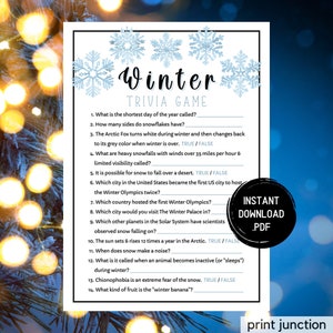 Winter Trivia Game, Printable Winter Games, Wintertime Activities, Fun Winter Games, Holiday Trivia, Christmas Trivia, Instant Download