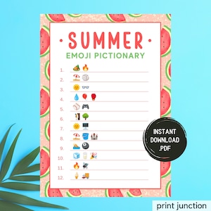 Summer Emoji Pictionary Game, Summertime Activities, Printable Summer Games, Summer Party Game, Games For Kids, Emoji Game, Family Games