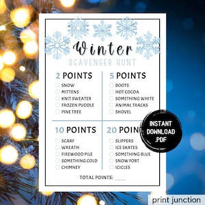 Winter Scavenger Hunt, Printable Winter Games, Wintertime Activities For Kids, Christmas Games, Winter Party Games, Instant Download
