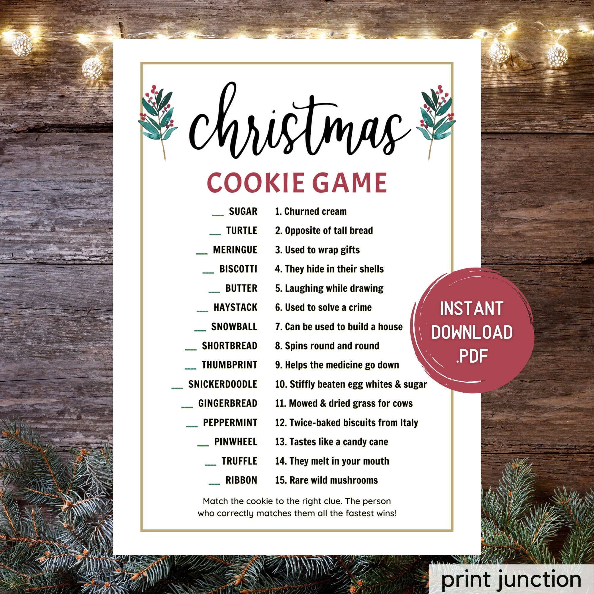 Christmas Cookie Game, Christmas Trivia Printable Game, Christmas Day, Fun Holiday Games, Christmas Party Games, Instant Download
