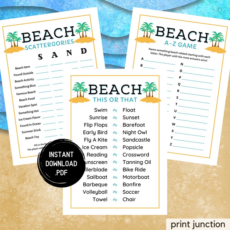 Beach Games Bundle: Printable Summer Activities (PDF Download) - Etsy