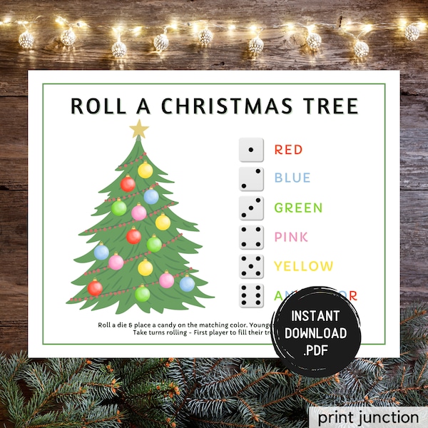 Roll A Tree Dice Christmas Game, Printable Christmas Game, Christmas Activity For Kids And Adults, Christmas Party Games, Fun Holiday Games