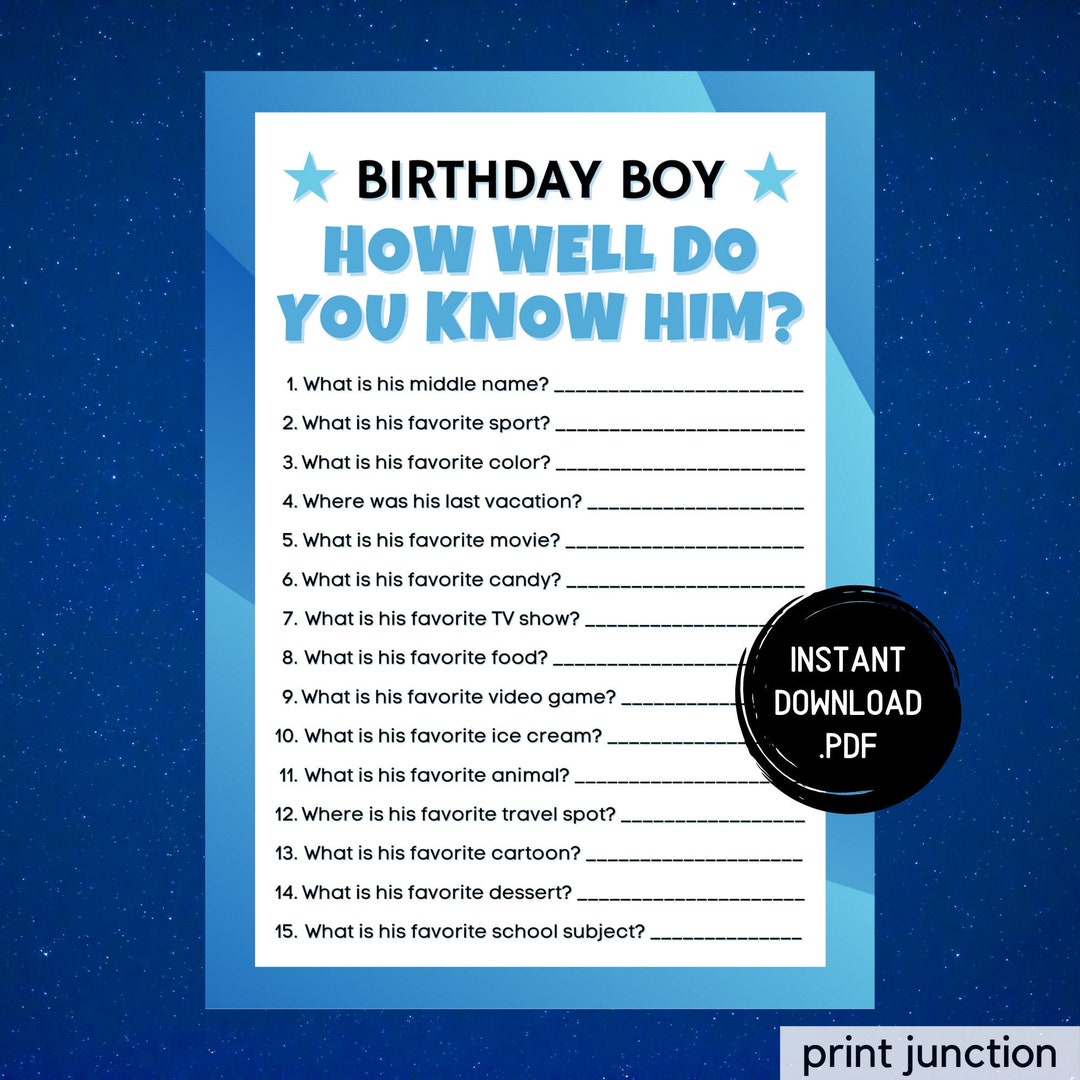 Teen Boy Birthday Games, Who Knows the Birthday Boy Best Game, Tween ...