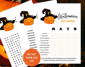 Halloween Classroom Games - Halloween Game Printable - Halloween Kids Games - Scattergories - Word Scramble - Word Search - Instant Download