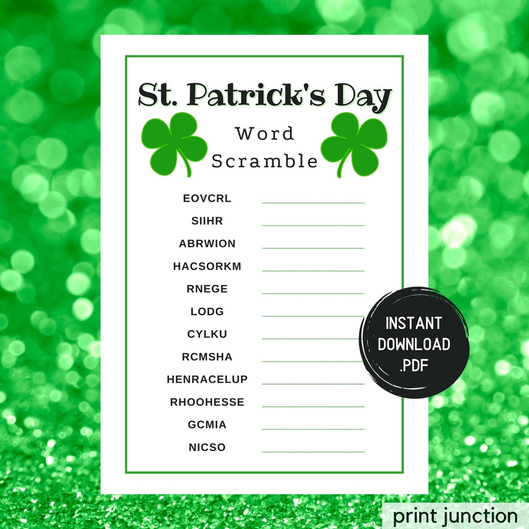 St Patricks Day Word Scramble, St Patricks Day Game, St Patricks Party ...