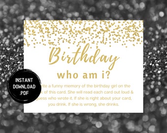 Who Am I Birthday Game: Gold Party Memory (Digital Download)