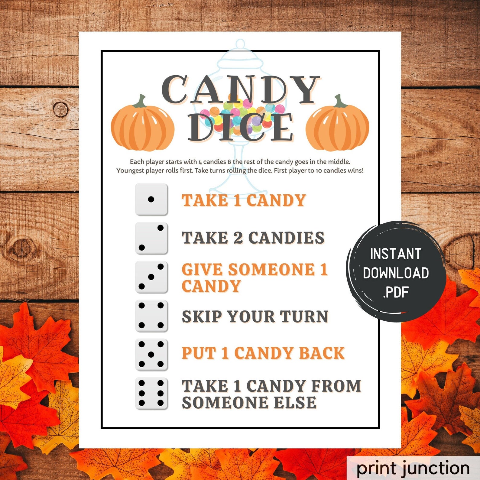 Candy Dice Game, Thanksgiving Game, Printable Thanksgiving Family Game ...