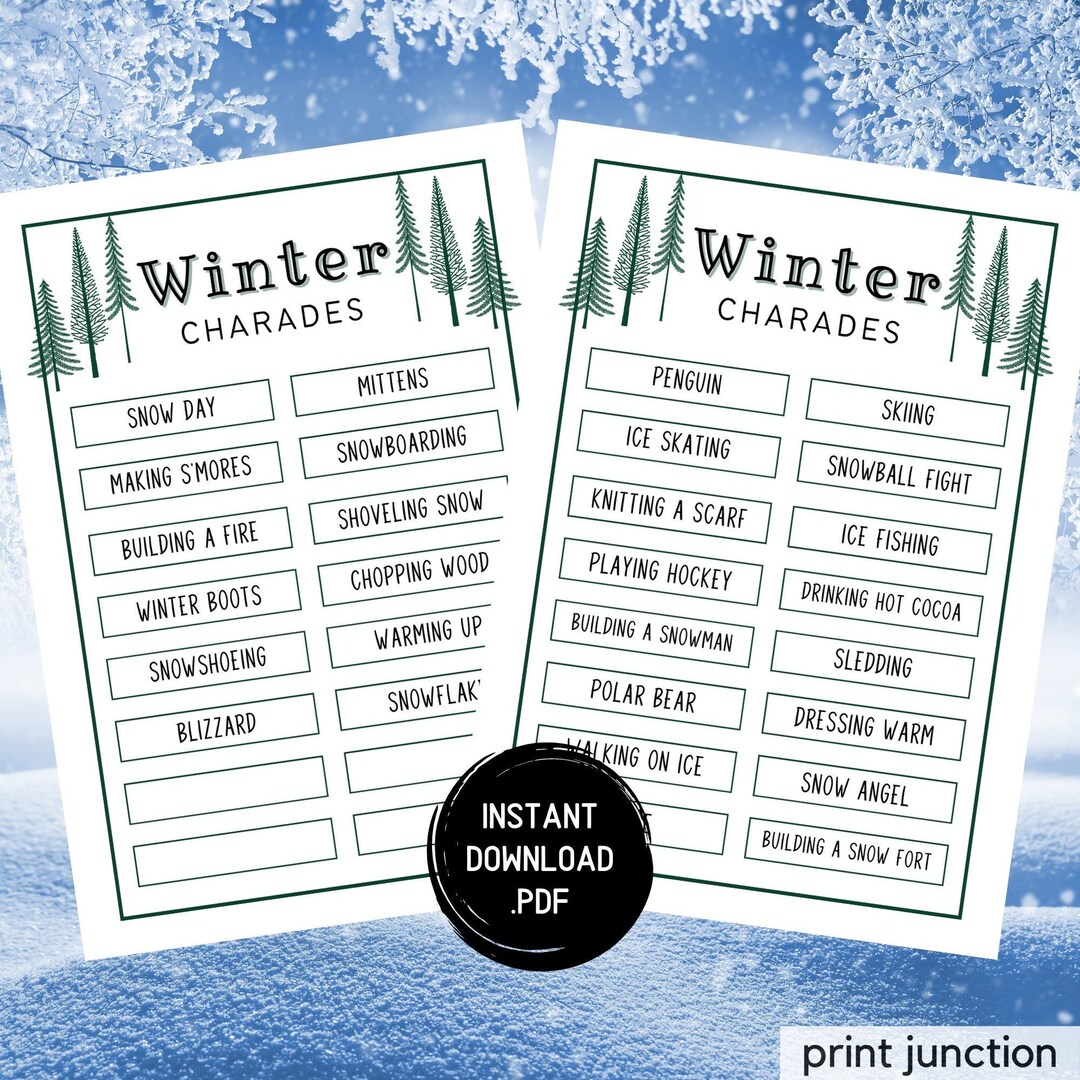 Winter Charades Game, Printable Winter Games, Wintertime Activities