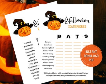 Halloween Games - Halloween Game Printables - Halloween Party Games - Halloween Scattergories - Halloween Word Scramble - Instant Download