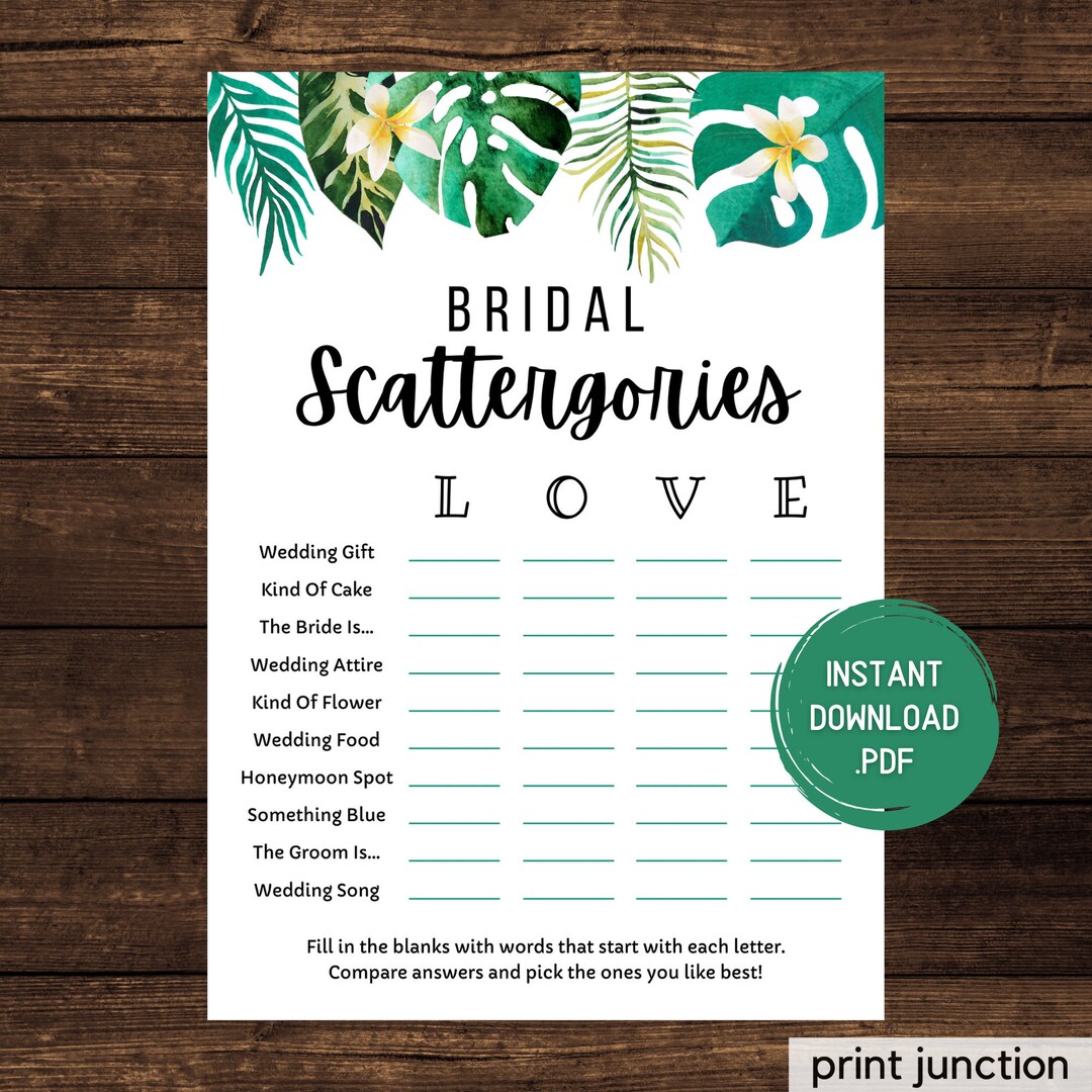 Bridal Scattergories, Virtual Game, Zoom Bridal Shower Games, Virtual