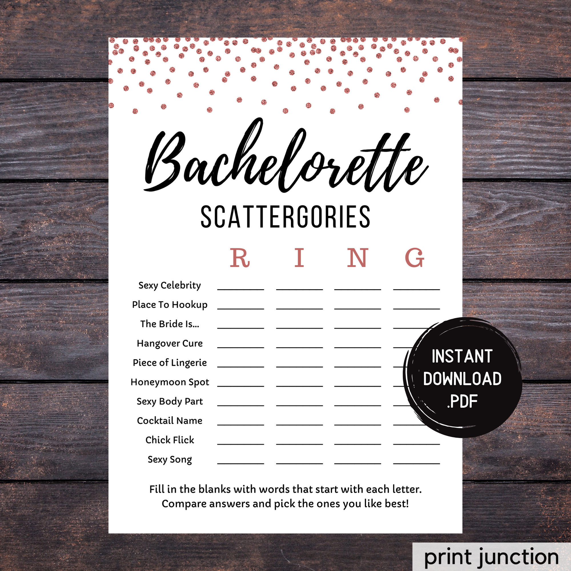 Printable Bachelorette Game Instant Download Virtual Bachelorette Games Bachelorette Party Games Gold Bachelorette Scattergories