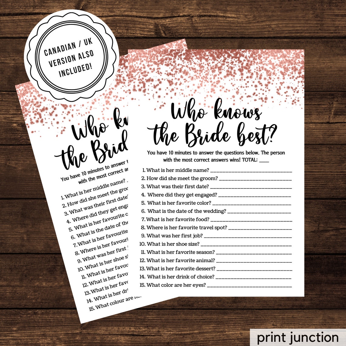 Rose Gold Bridal Shower Games Virtual Bridal Shower Zoom Etsy Canada