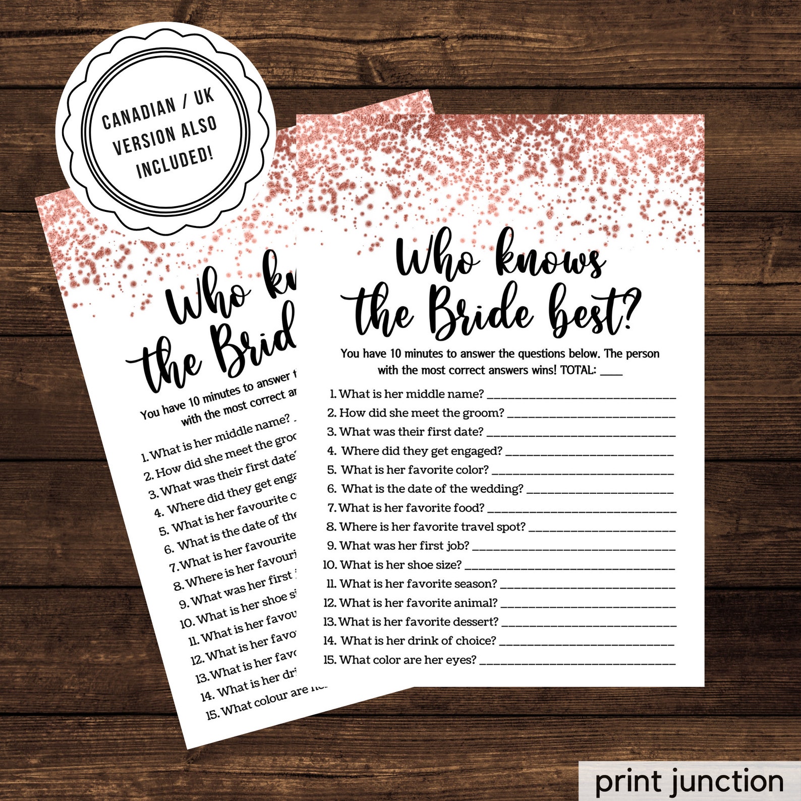 Rose Gold Bridal Shower Games Virtual Bridal Shower Zoom Etsy Canada