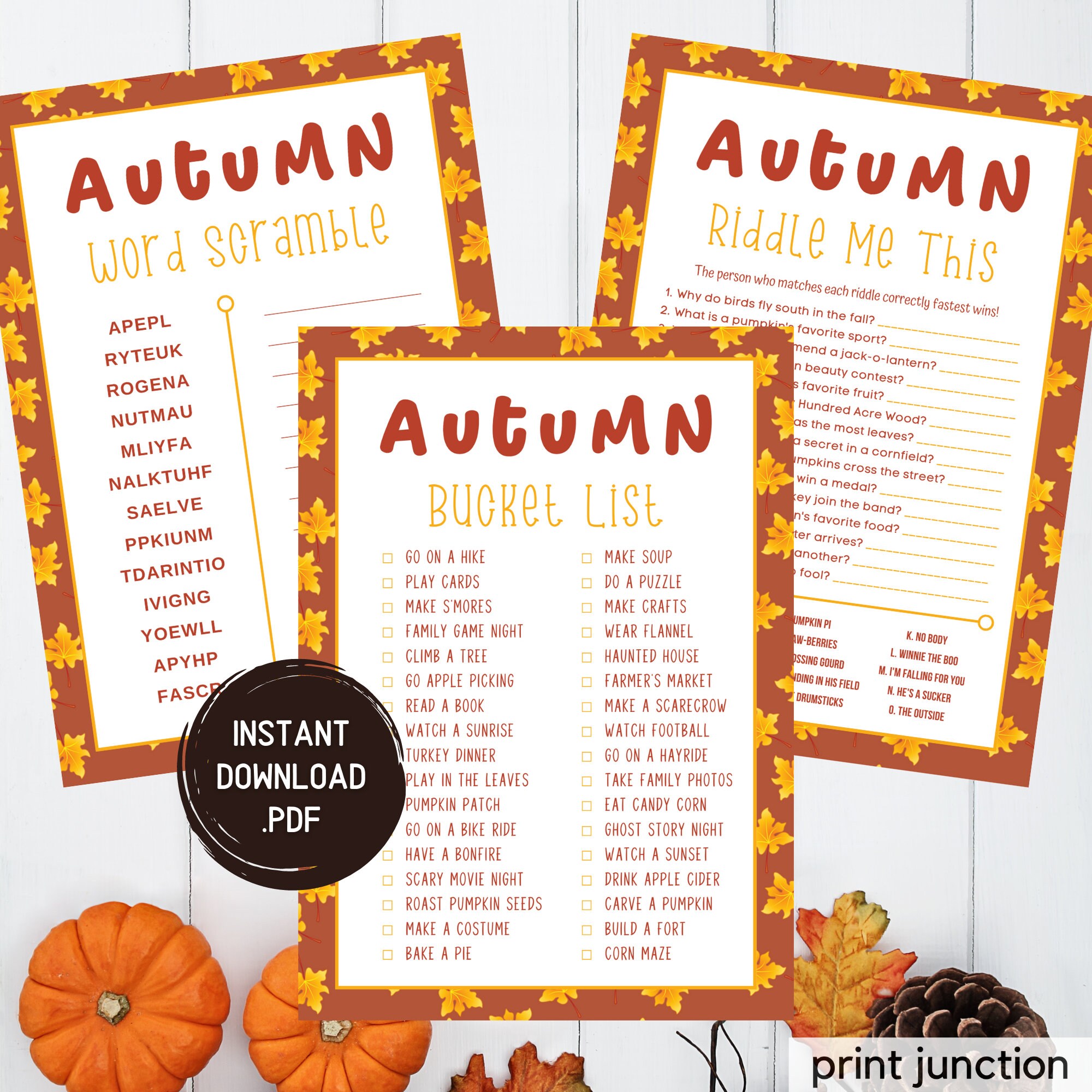 Fall Thanksgiving Games Bundle, Printable Family Activities, Fall Party ...