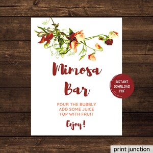 Mimosa Bar Sign, Bar Cart, Mimosa Bar, Cocktail Sign, Bar Table Sign, Lente Bruidsdouche, Tuin Bruidsdouche, Instant Download
