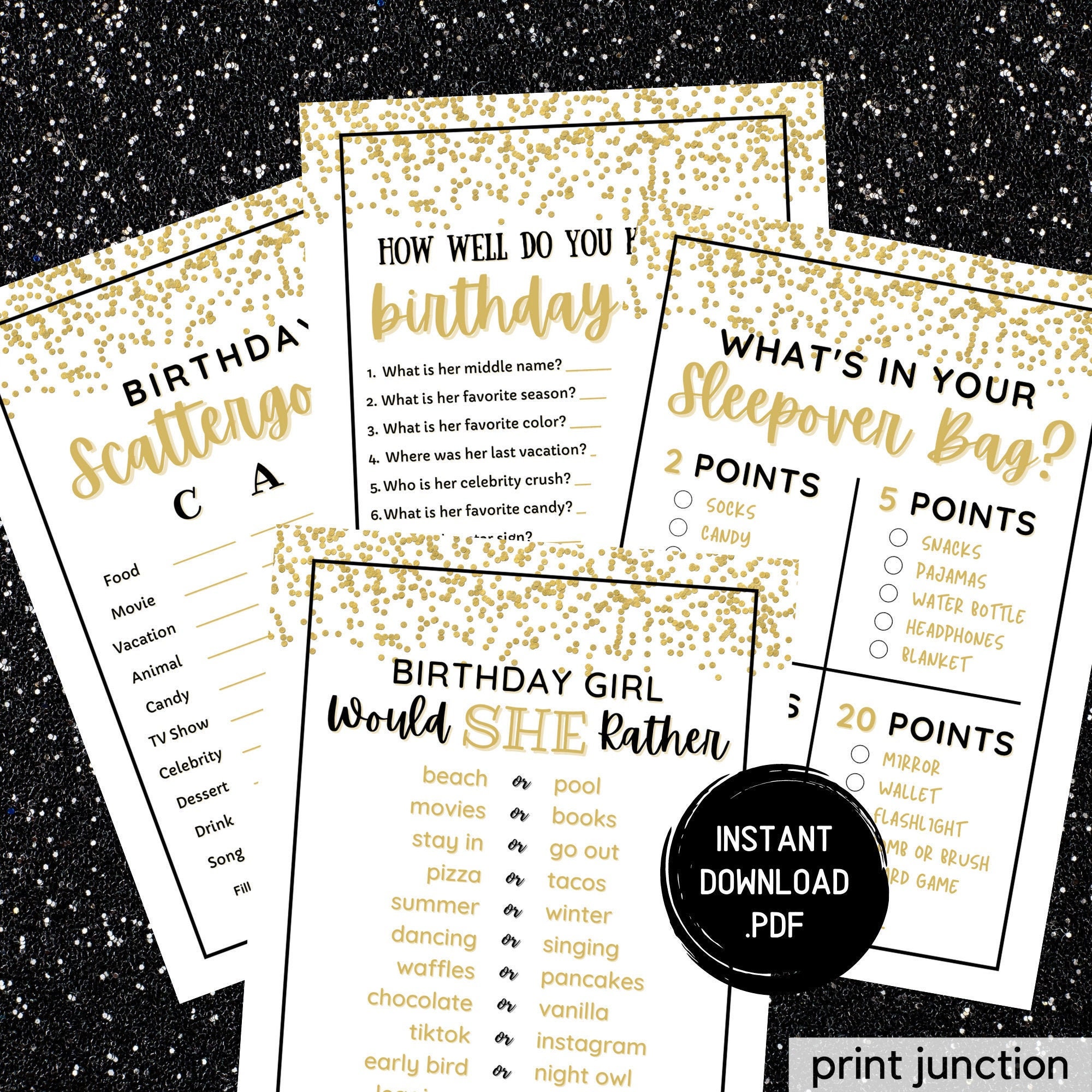 Teen Birthday Party Games, Teen Slumber Party Games, Girls Birthday Sleepover Games, Tween Preteen Birthday Party Games, Instant Download