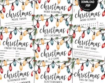 Pacote de jogos de Natal, curiosidades para festas de fim de ano, jogos para festas de Natal, jogos de Natal para imprimir, jogos para crianças, adultos, grupos, escritório, famílias