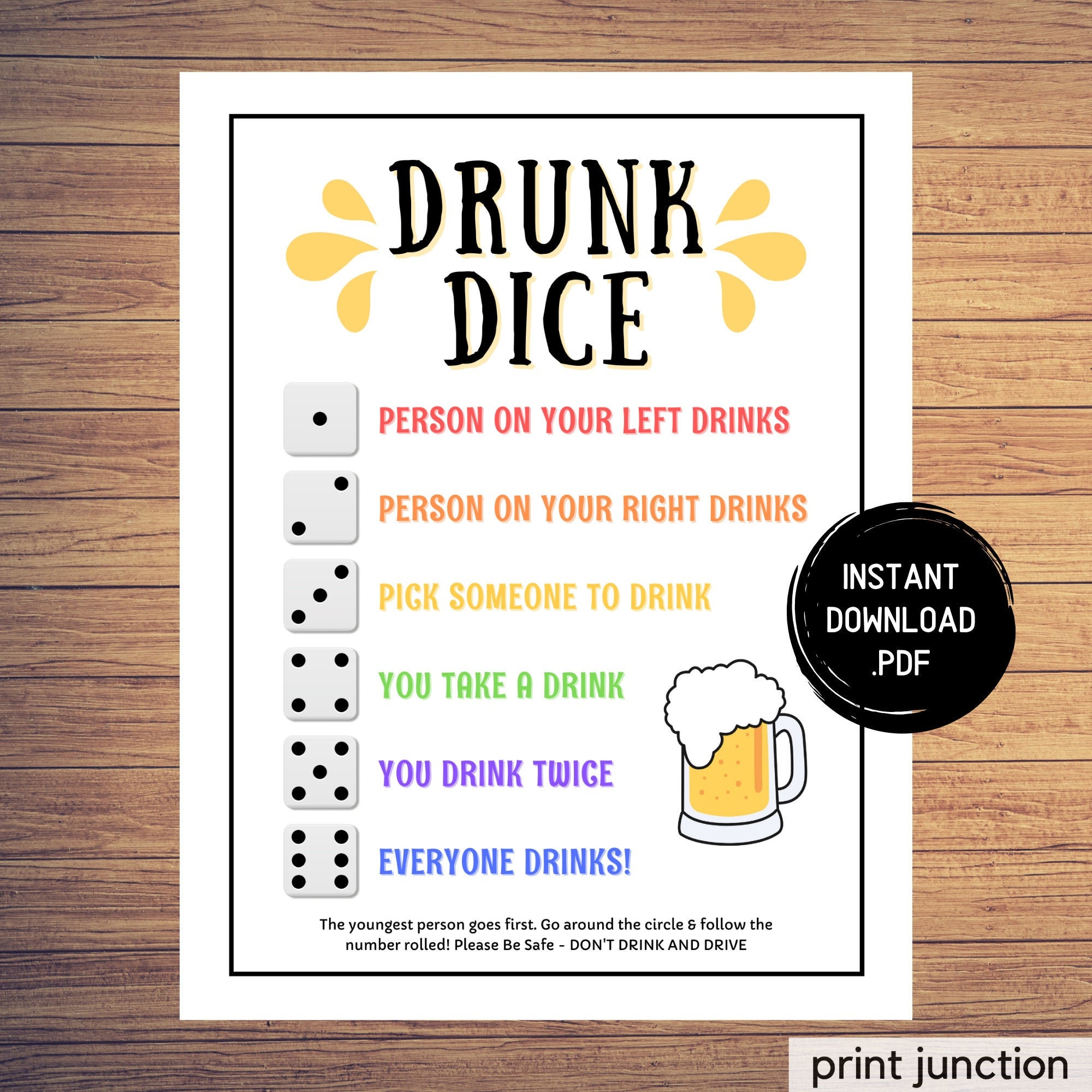 DRUNK DICE GAME , Adulte 21 sur jeu, jeu de société, jeux de dés, jeux à  boire, jeu de dés à boire, Modifiable vous imprimez et jouez disponible -   France