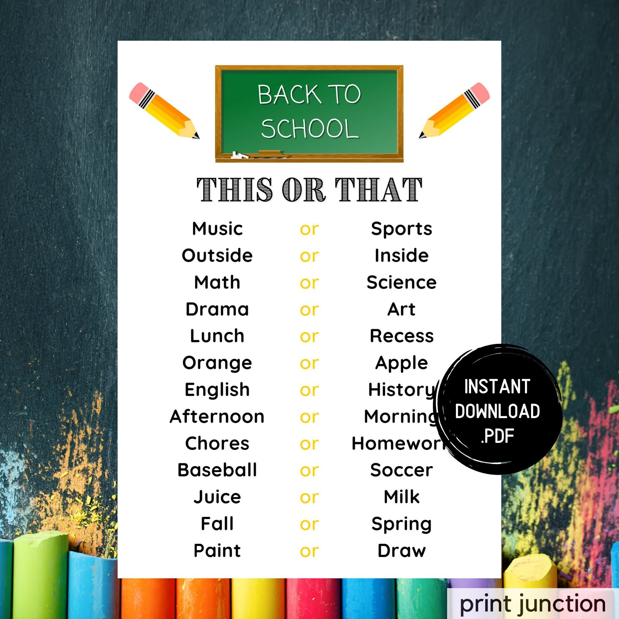 Back to School Game This or That First Day of School - Etsy Hong Kong