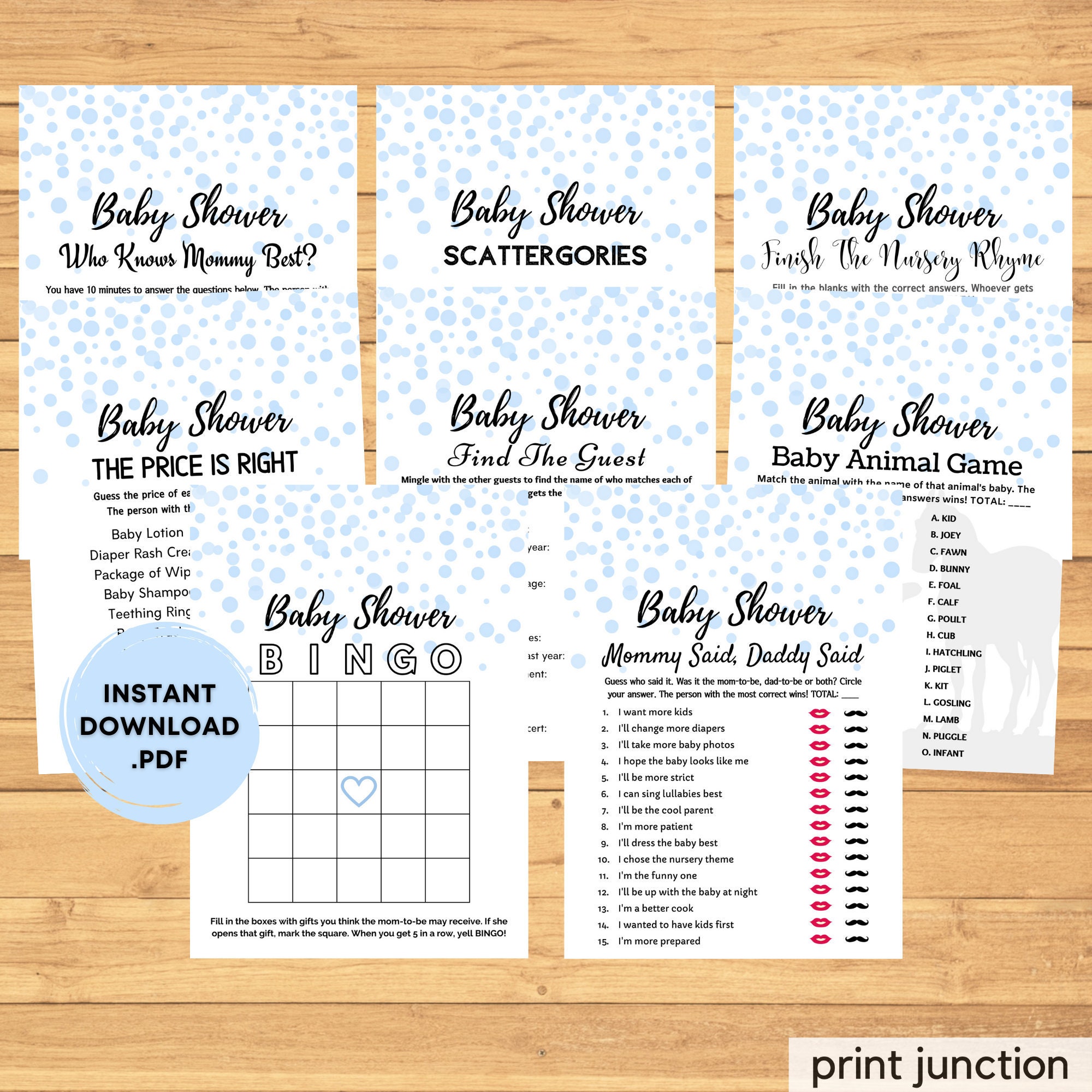 Baby Shower Games 8 Pack Baby Games Blue Boy Baby Shower - Etsy Canada